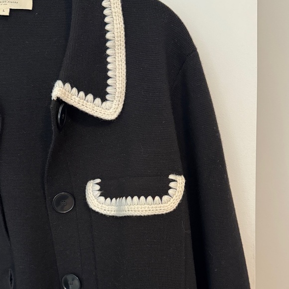 Sezane Knit Cardigan Jacket with White Trim - Picture 3 of 4